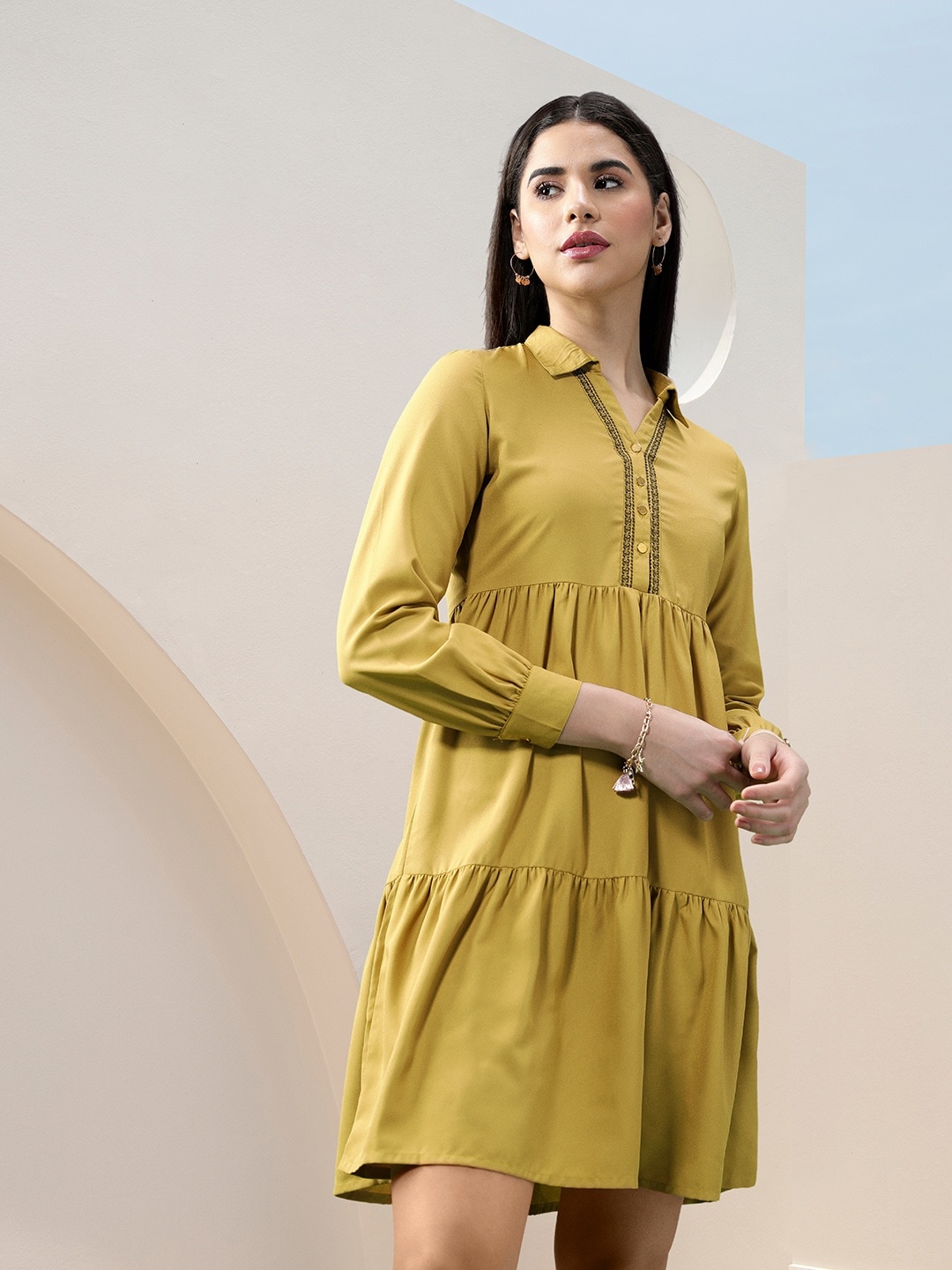 

All About You Formals Tiered Shirt Dress, Olive