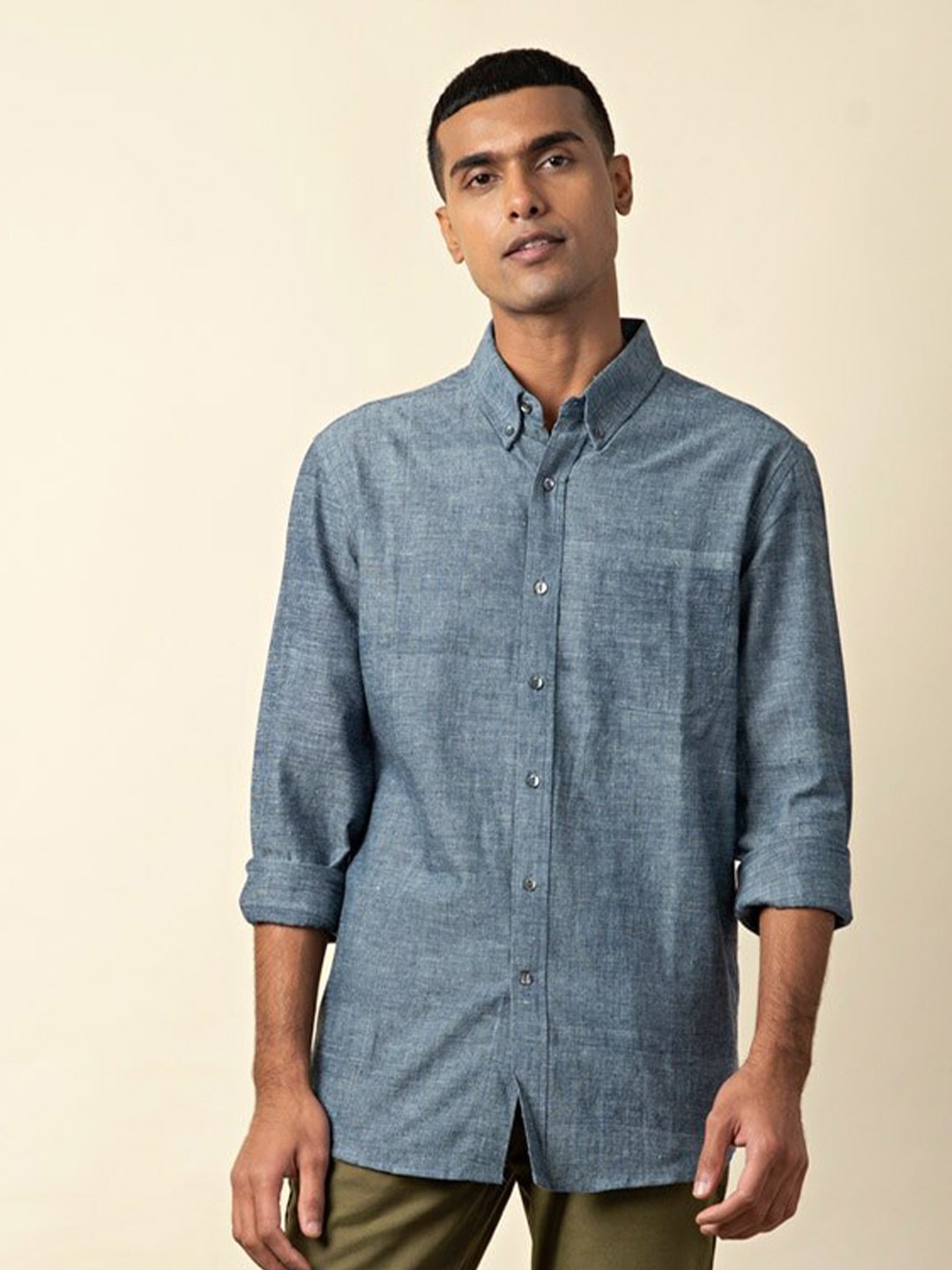 

Fabindia Men Comfort Cotton Casual Shirt, Blue