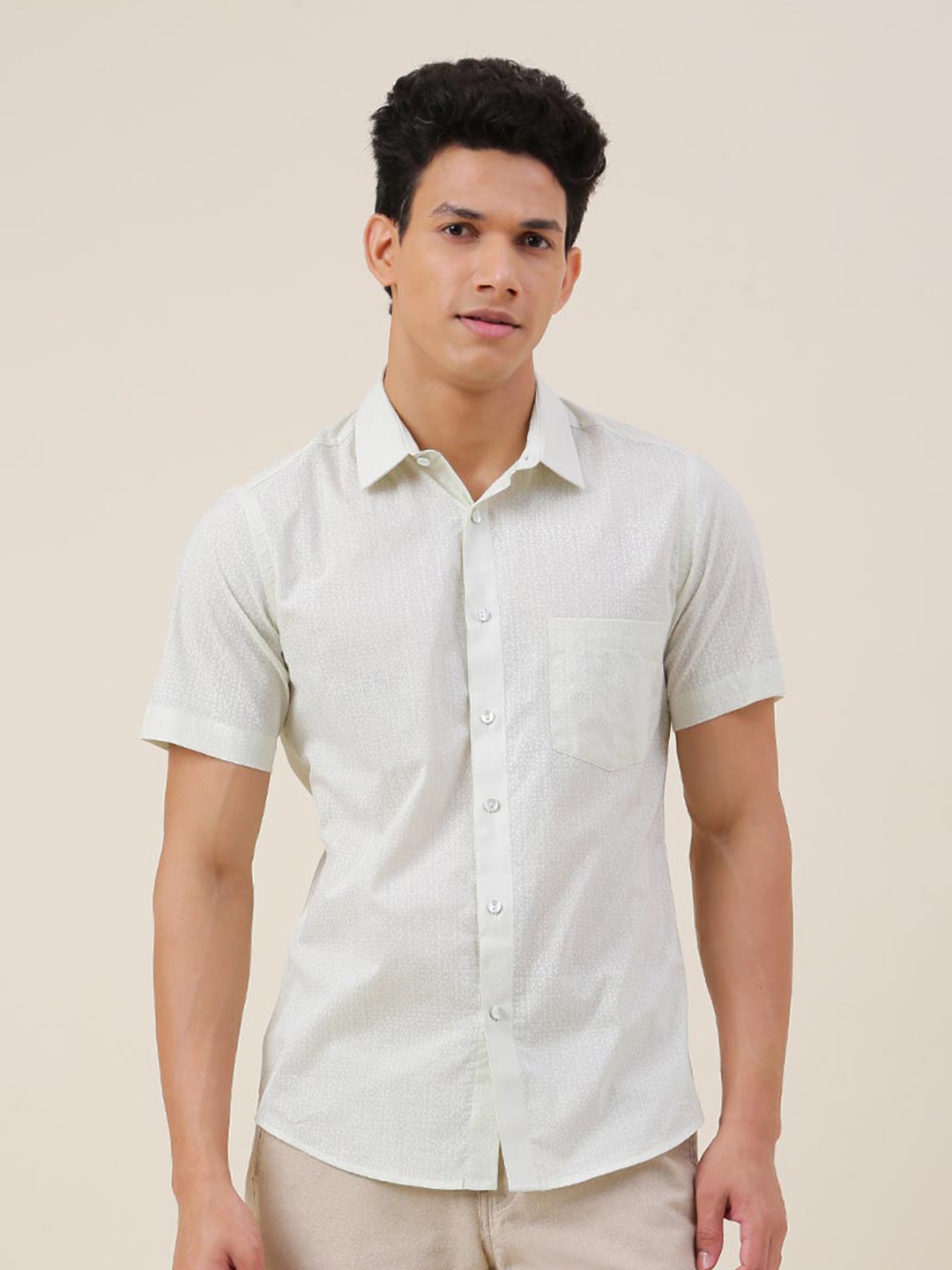 

Fabindia Men Slim Fit Printed Cotton Casual Shirt, Green