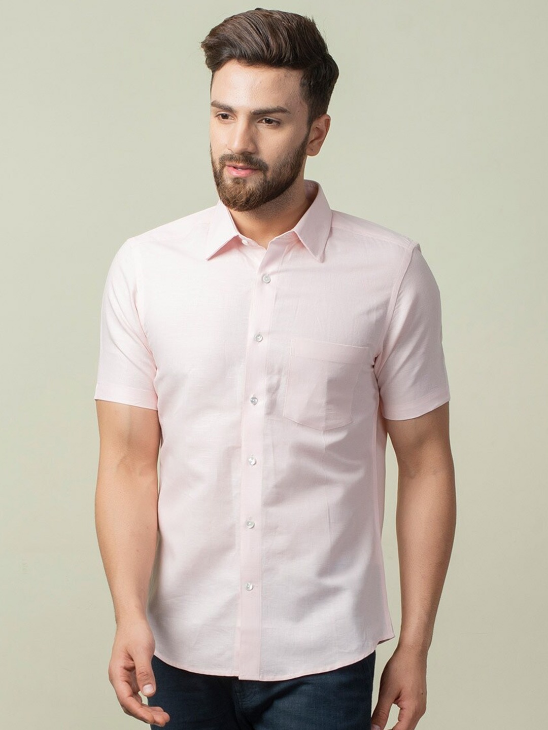 

Fabindia Men Pink Slim Fit Casual Shirt