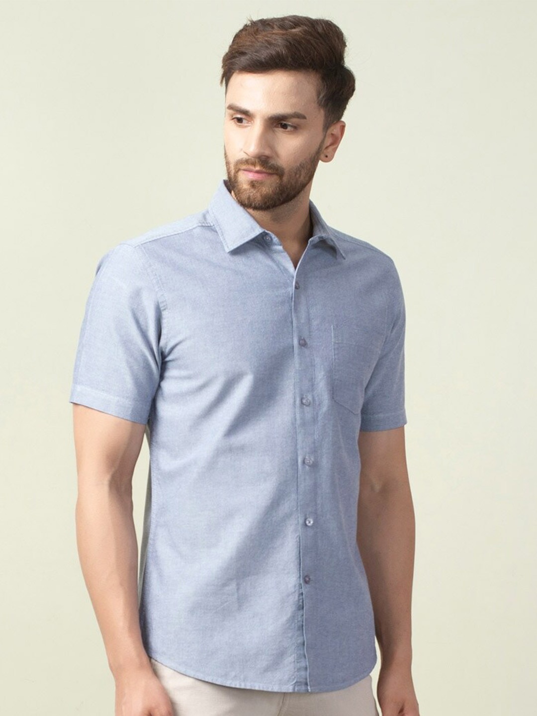 

Fabindia Men Slim Fit Cotton Casual Shirt, Blue