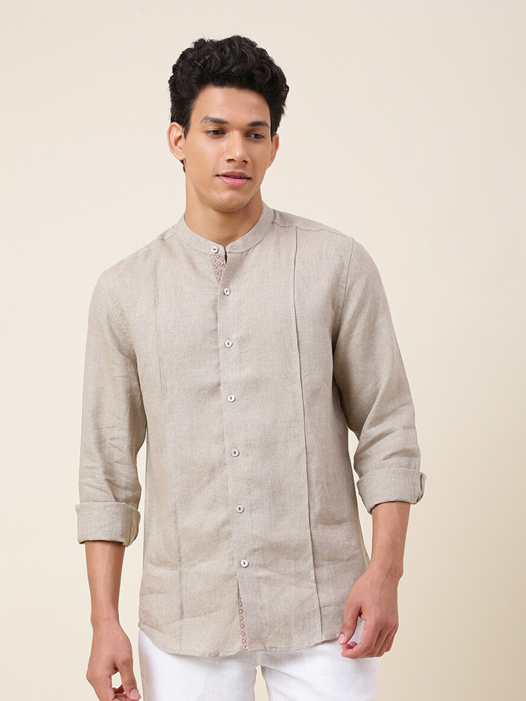 

Fabindia Men Slim Fit Linen Casual Shirt, Off white