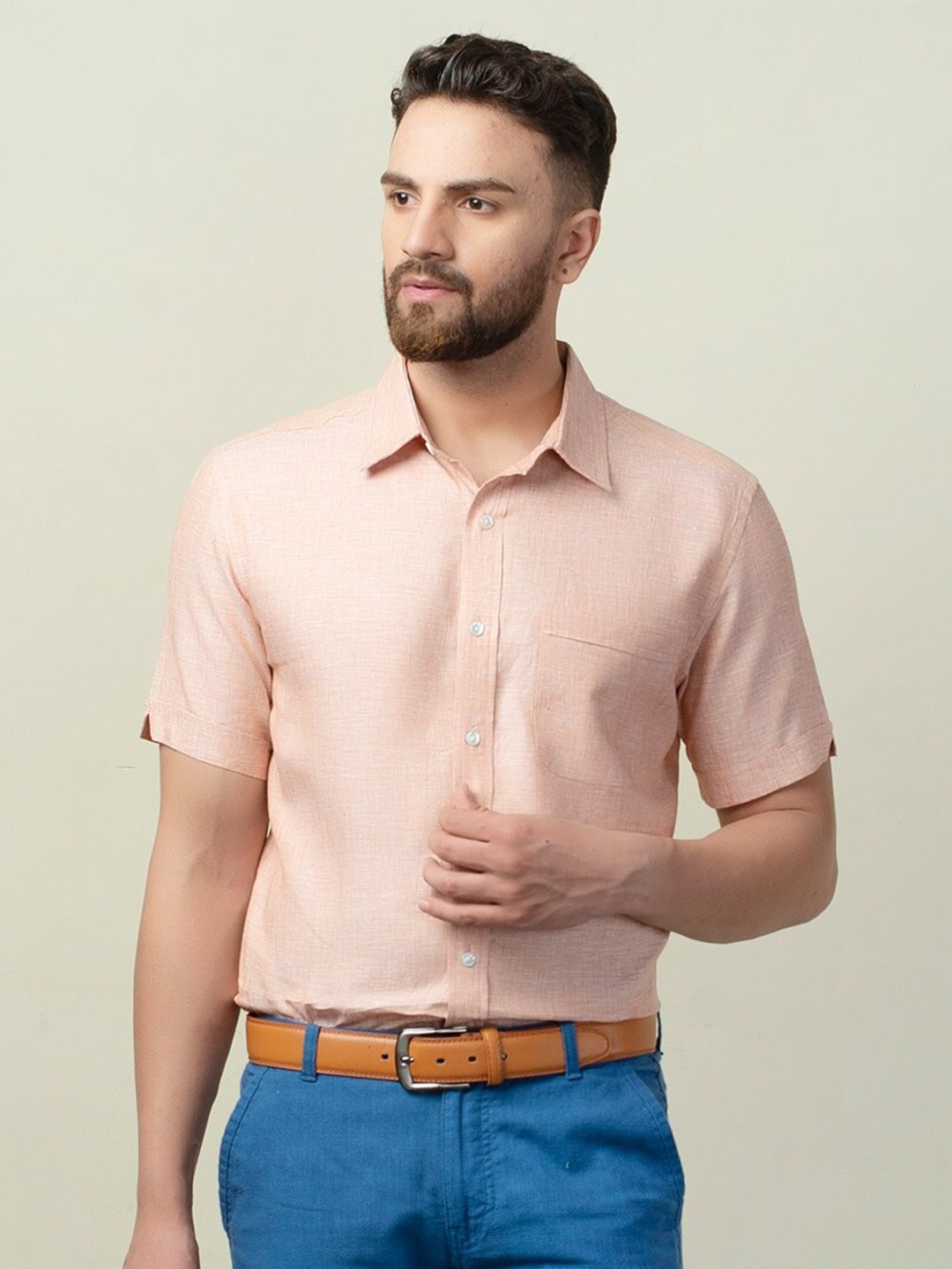 

Fabindia Men Comfort Linen Casual Shirt, Orange