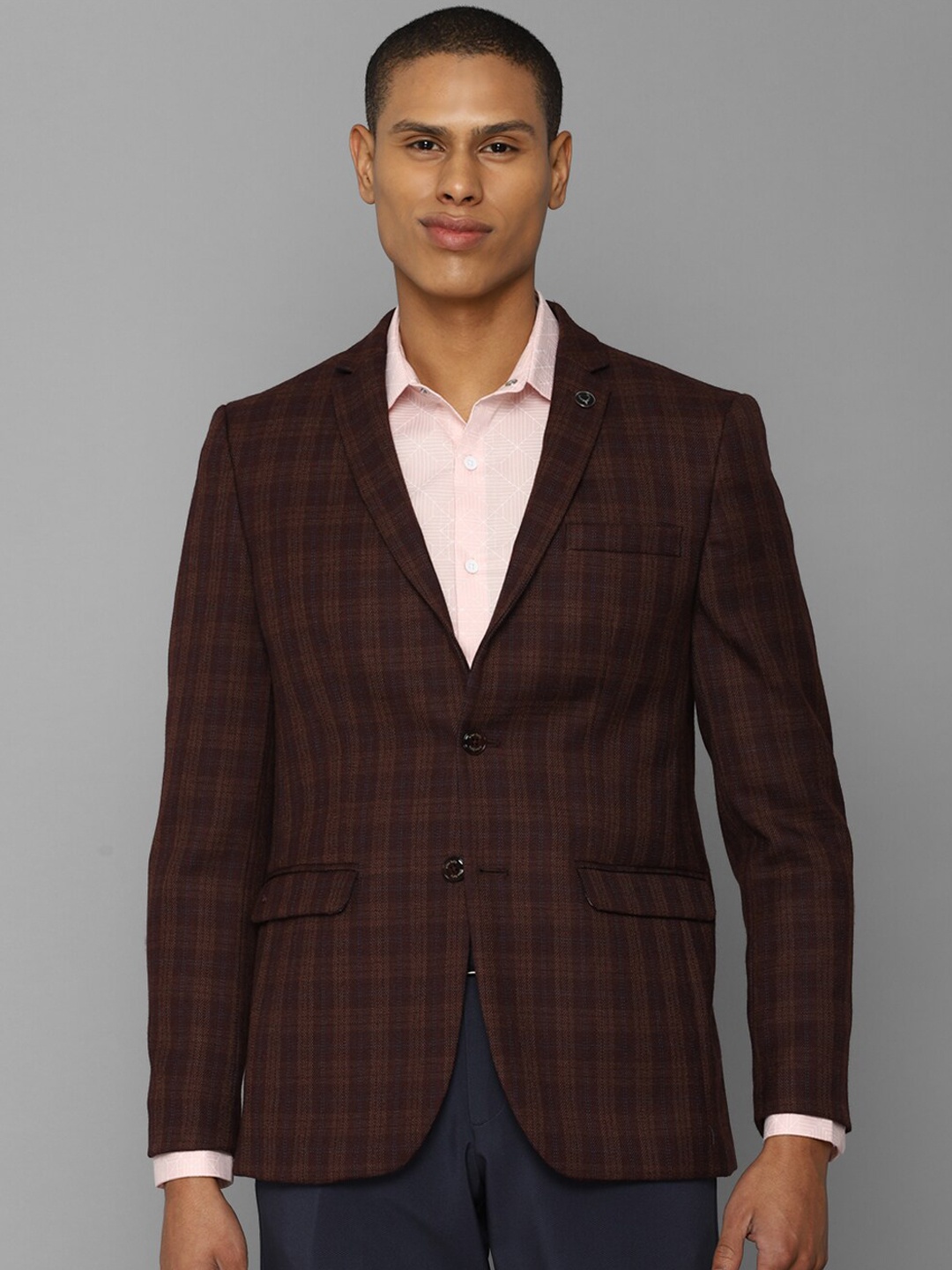 

Allen Solly Men Checked Slim-Fit Single-Breasted Blazer, Brown