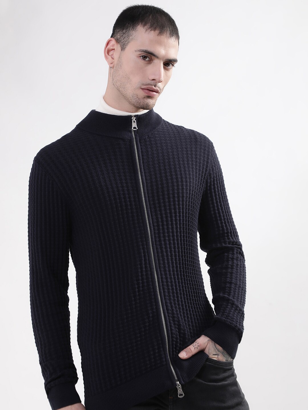 

Matinique Men Front Open Pure Cotton Cardigan, Navy blue
