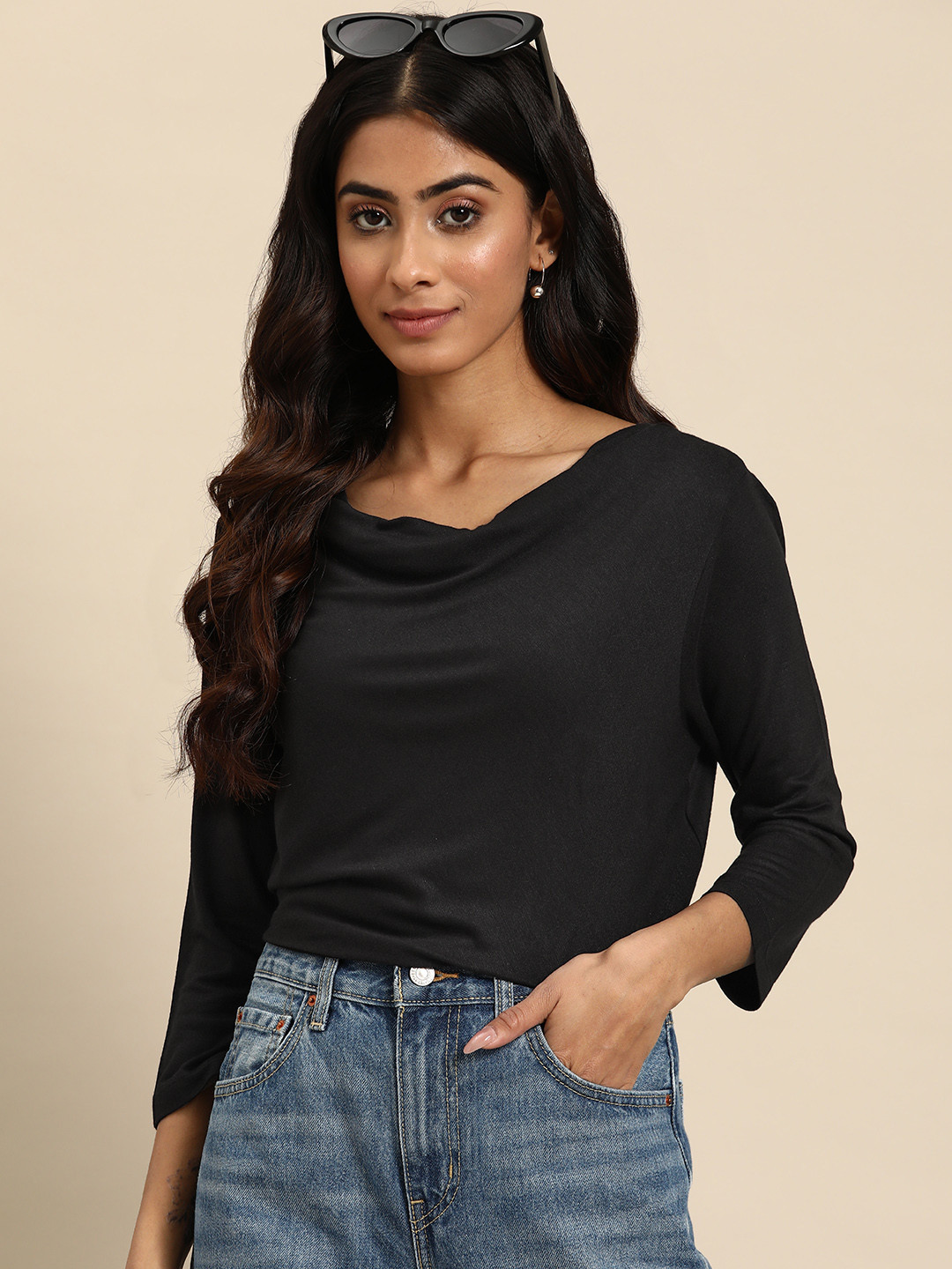 

all about you Women Cowl Neck T-shirt, Black