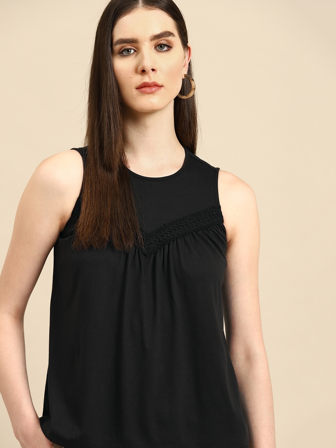 

all about you Lace Inserted Sleeveless Top, Black