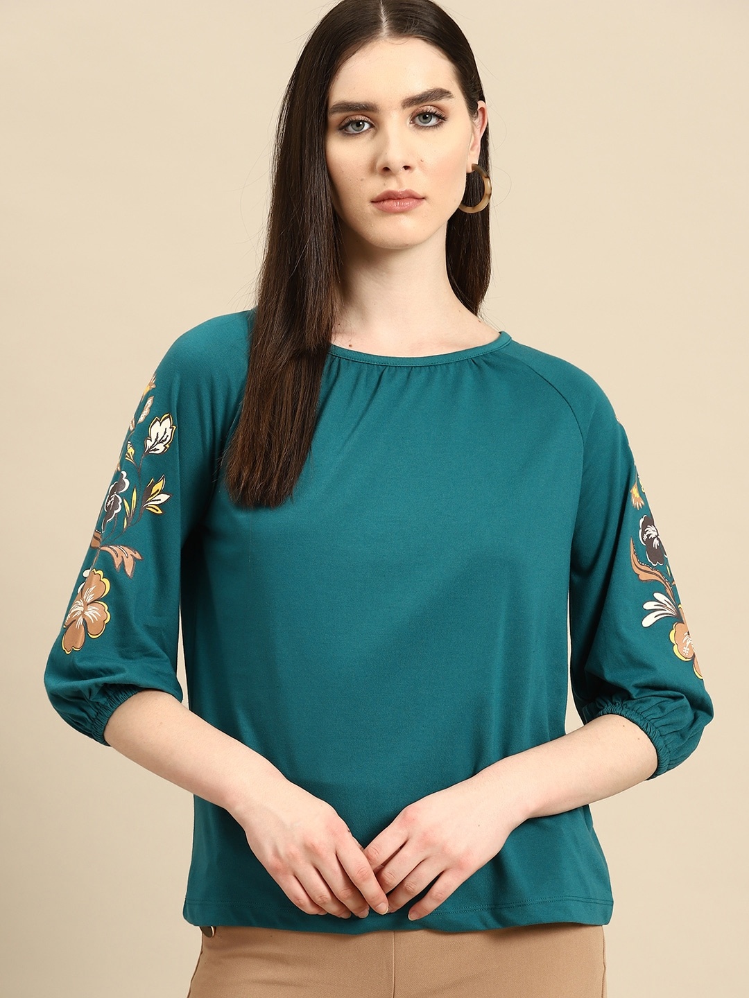 

all about you Floral Detail Puff Sleeve Top, Teal