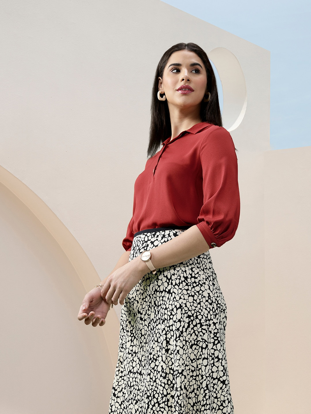 

all about you Solid Shirt Style Top, Maroon