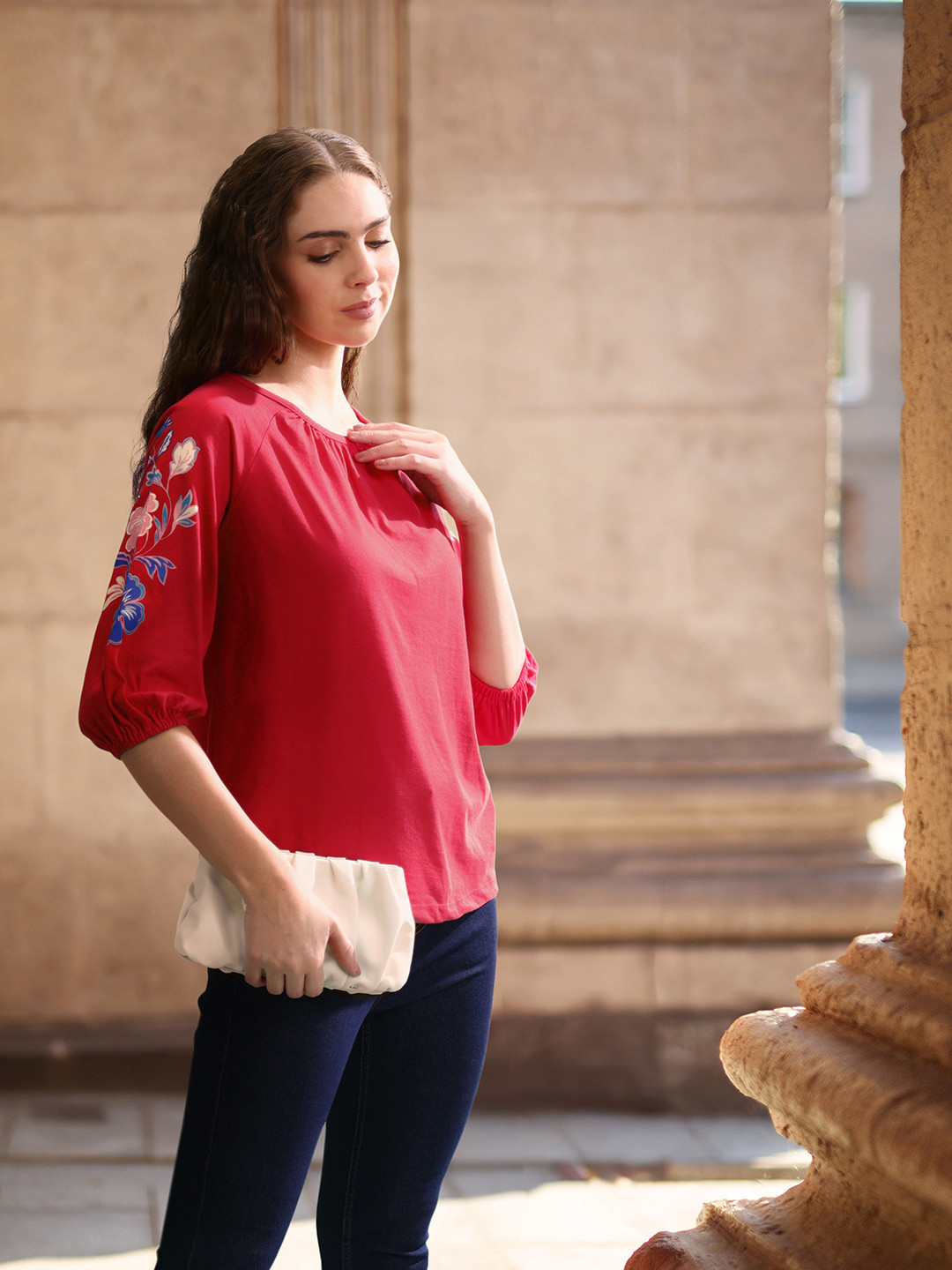 

all about you Floral Detail Puff Sleeve Top, Magenta