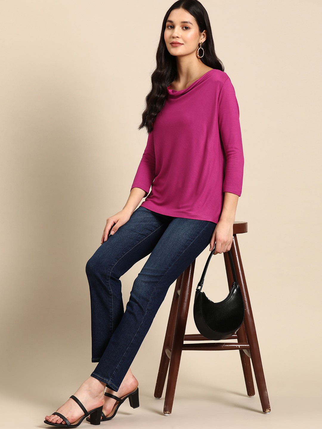 

all about you Solid Cowl Neck Top, Magenta
