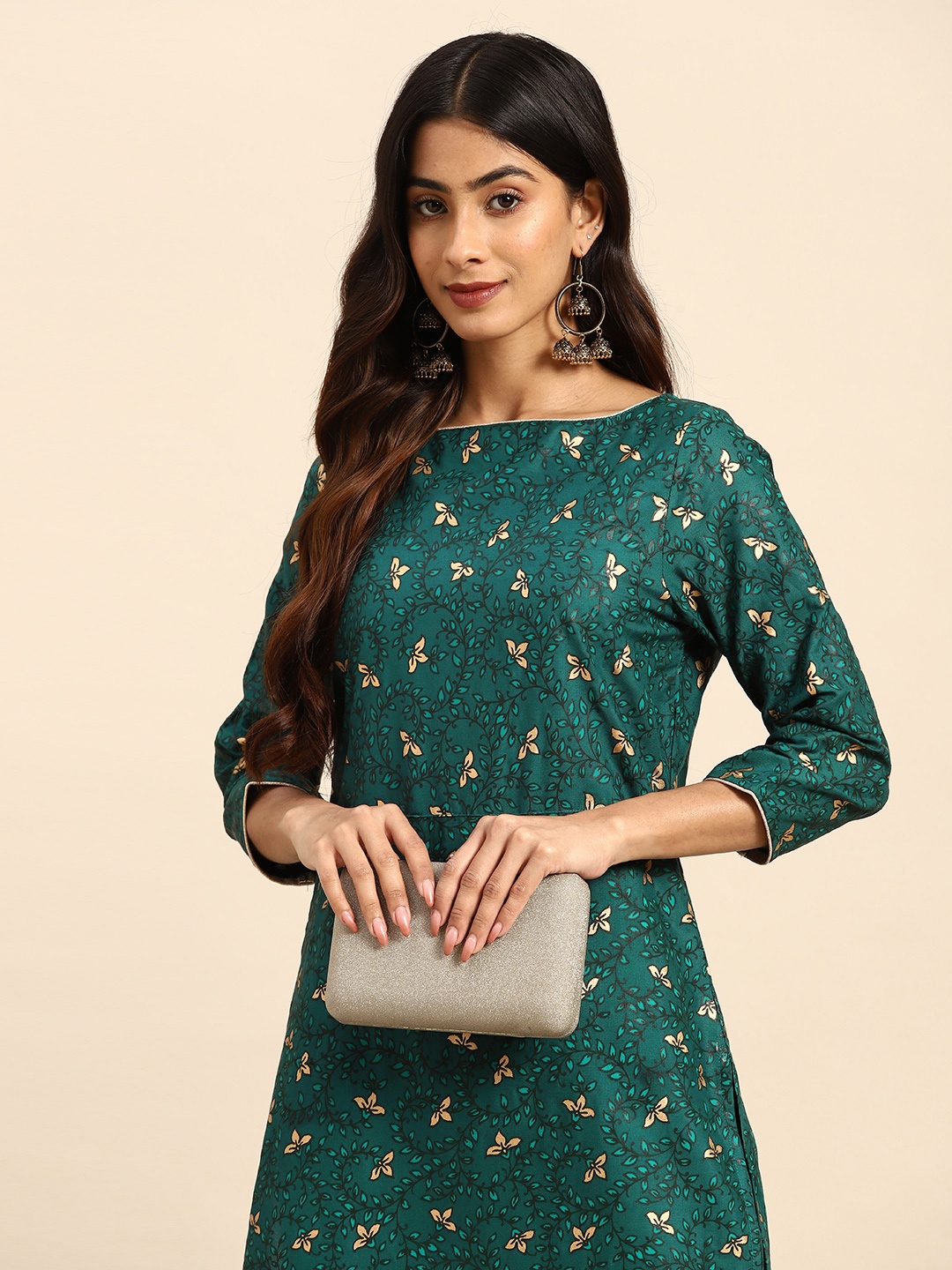 

all about you Ethnic Motifs Printed Regular Kurta with Trousers, Green