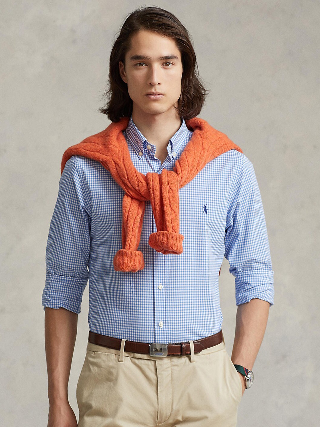

Polo Ralph Lauren Men Micro Checked Cotton Casual Shirt, Blue