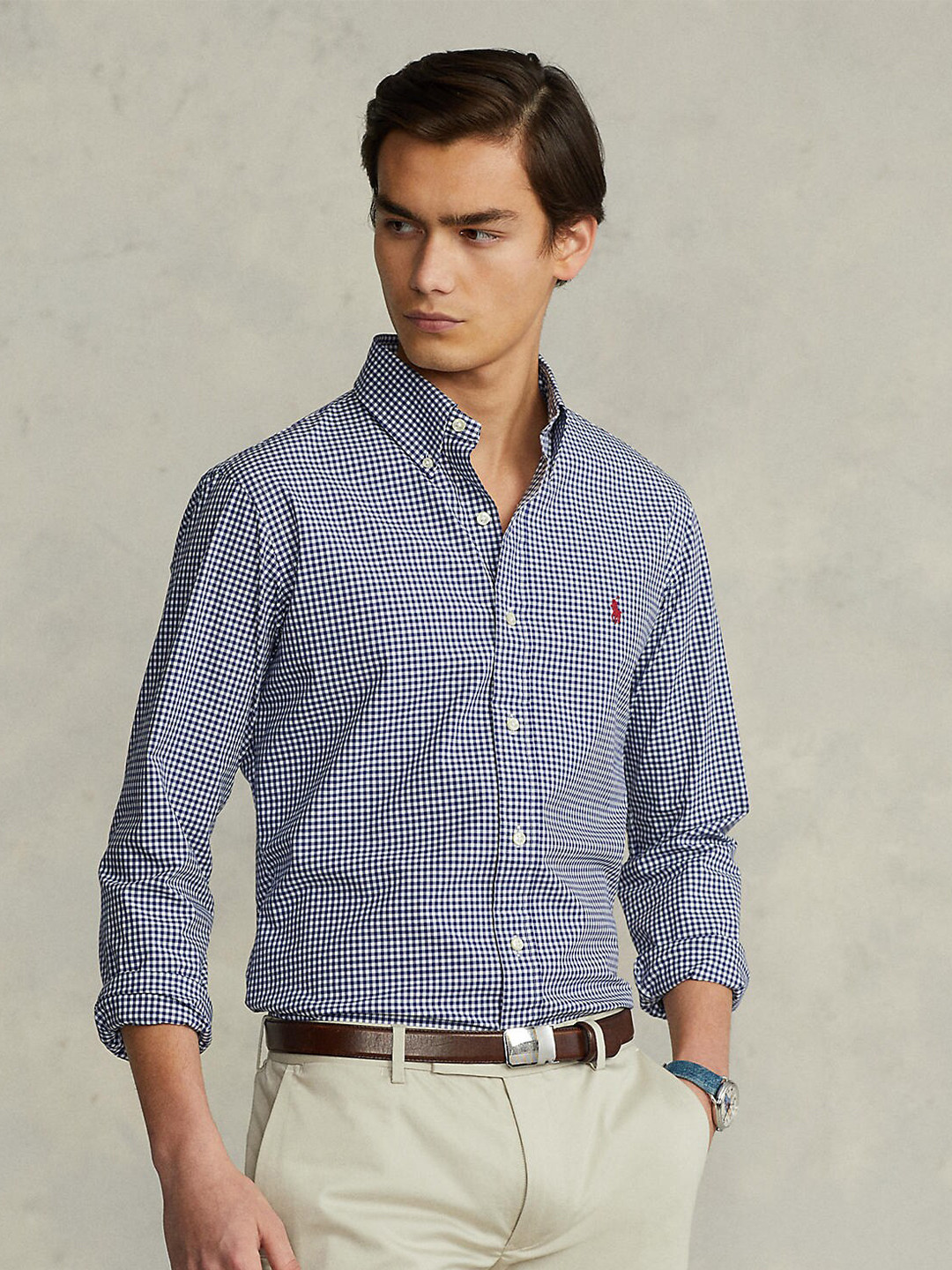 

Polo Ralph Lauren Men Micro Checked Cotton Casual Shirt, Navy blue