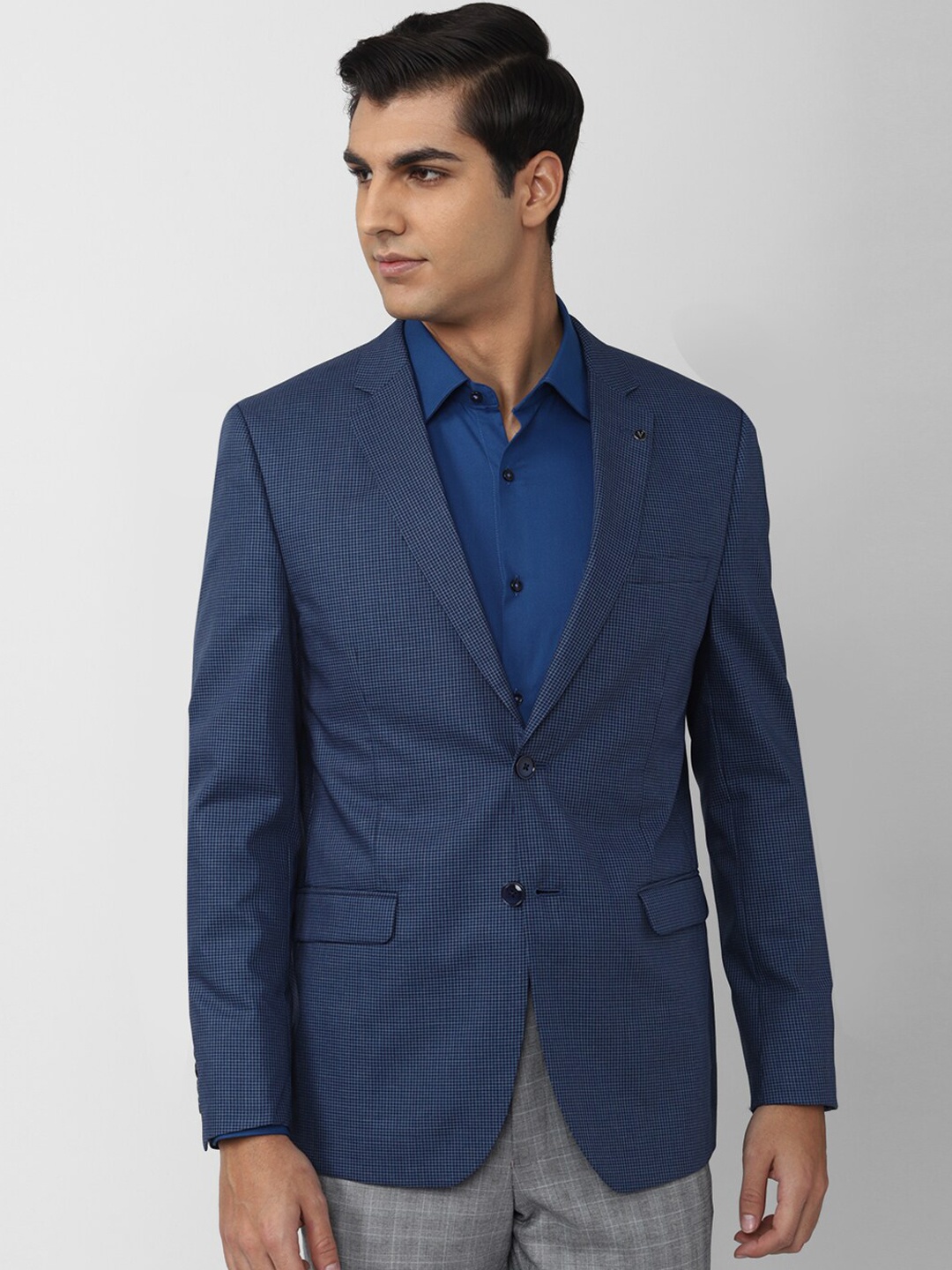 

Van Heusen Men Checked Pure Cotton Slim-Fit Single-Breasted Formal Blazer, Blue