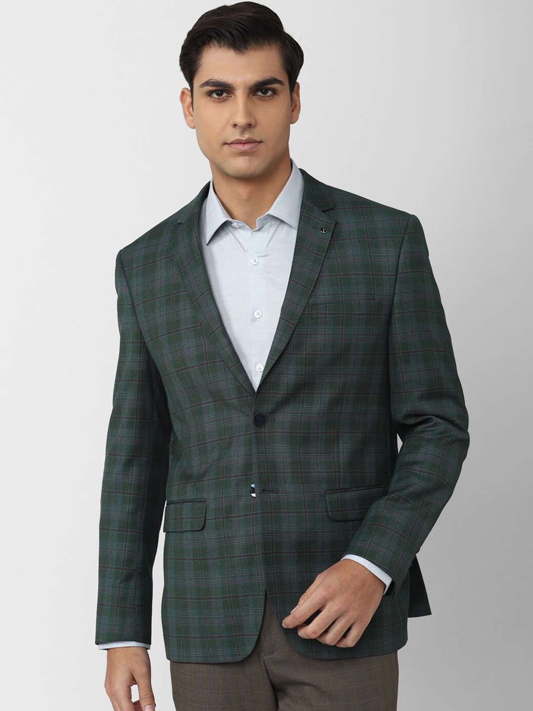 

Van Heusen Men Checked Slim-Fit Single-Breasted Formal Blazer, Grey