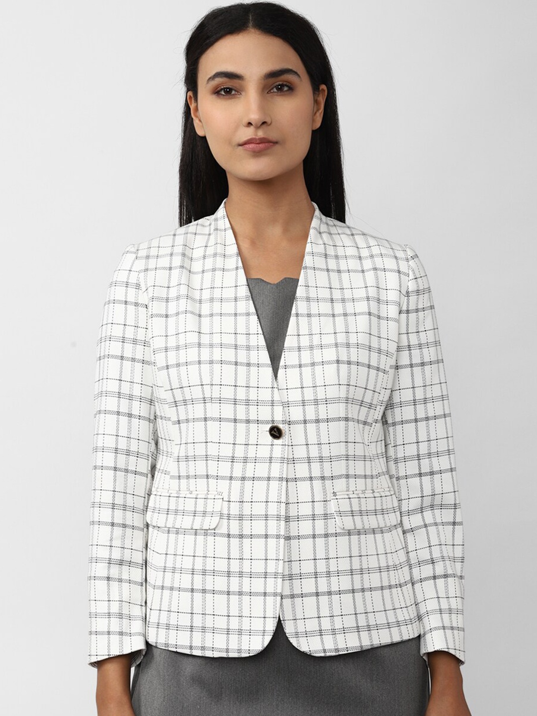 

Van Heusen Woman Checked Single-Breasted Formal Blazer, White