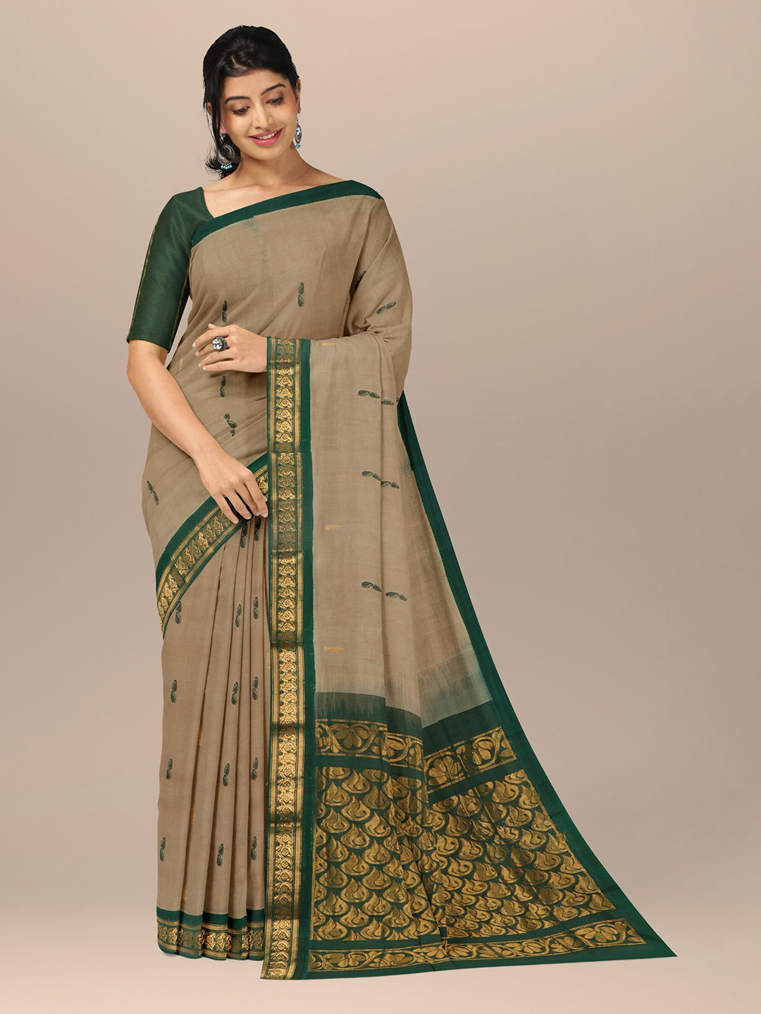 

APCO Ethnic Motifs Zari Pure Cotton Saree, Green