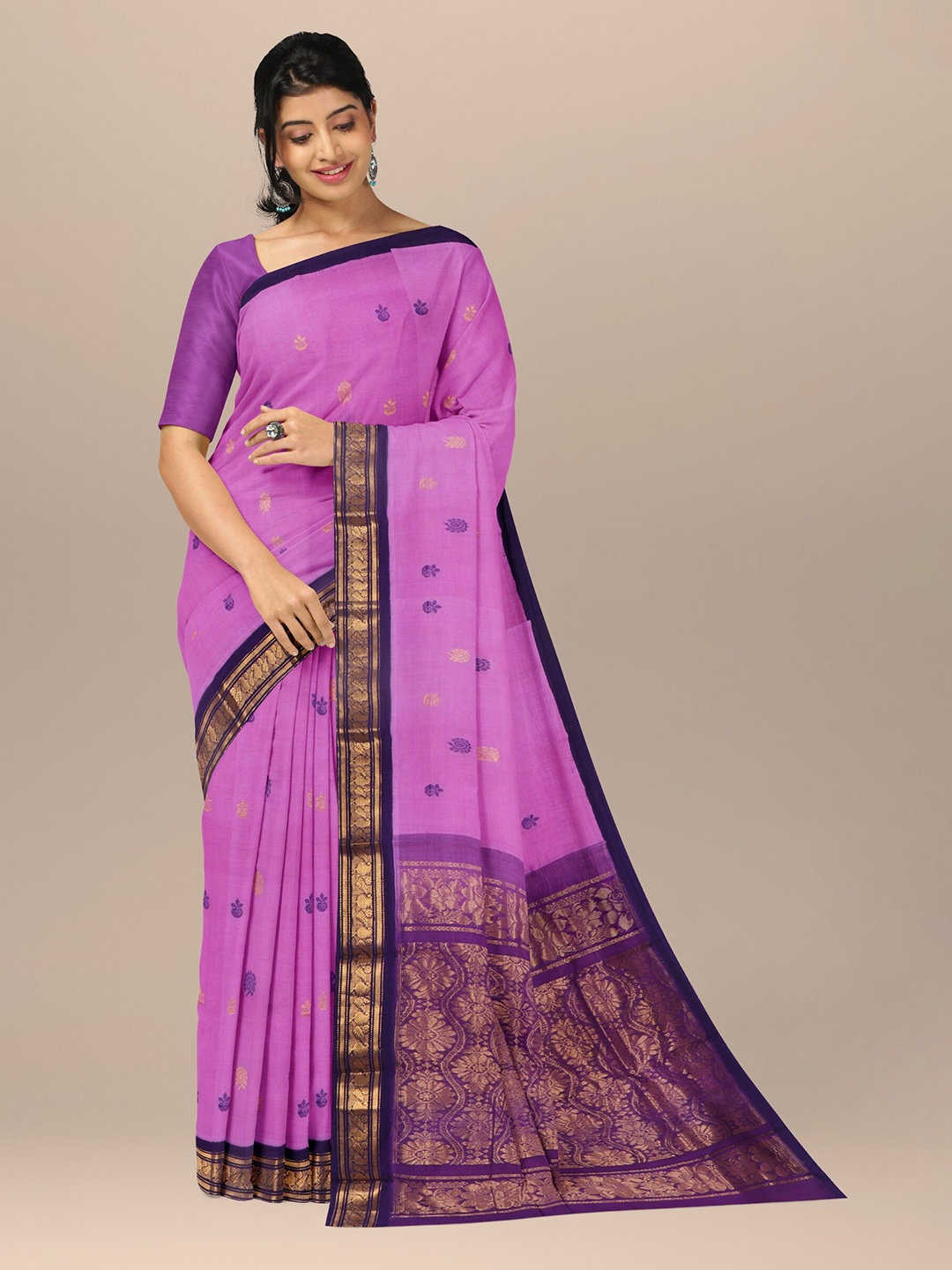 

APCO Ethnic Motifs Zari Pure Cotton Saree, Pink
