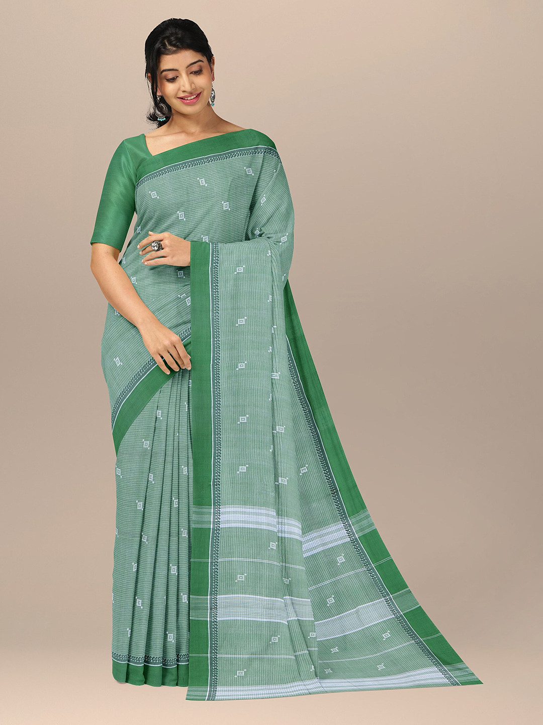 

APCO Striped Pure Cotton Saree, Green