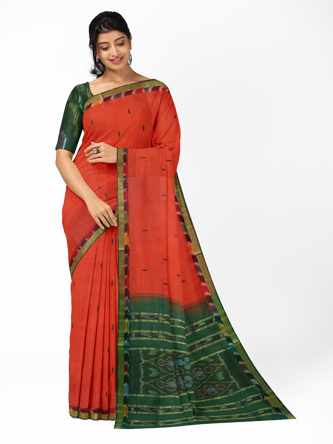 

APCO Ethnic Motifs Zari Pure Cotton Saree, Orange