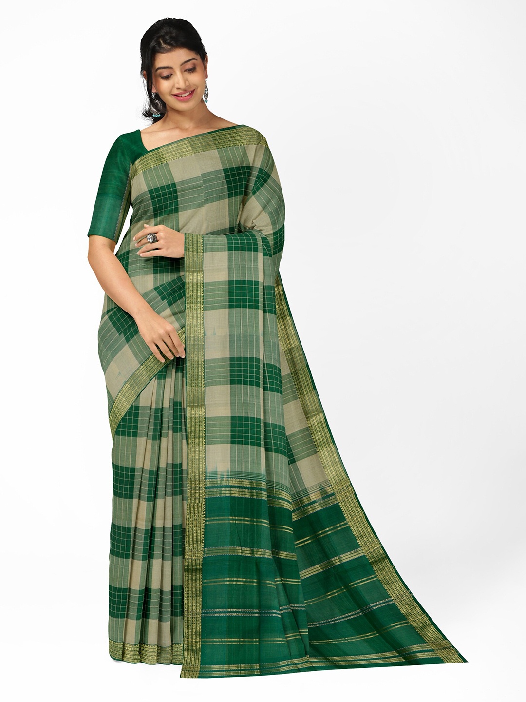 

APCO Checked Pure Cotton Saree, Green