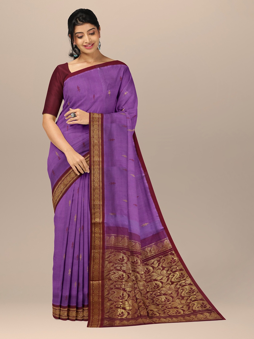 

APCO Floral Zari Pure Cotton Saree, Purple