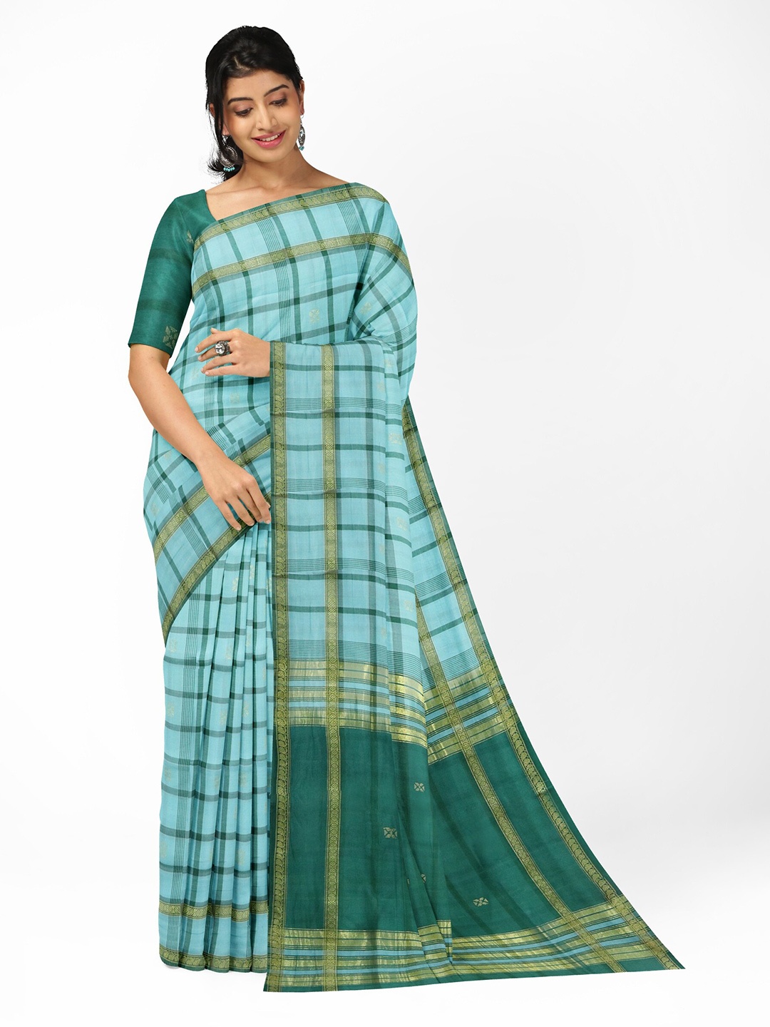 

APCO Checked Pure Cotton Saree, Blue