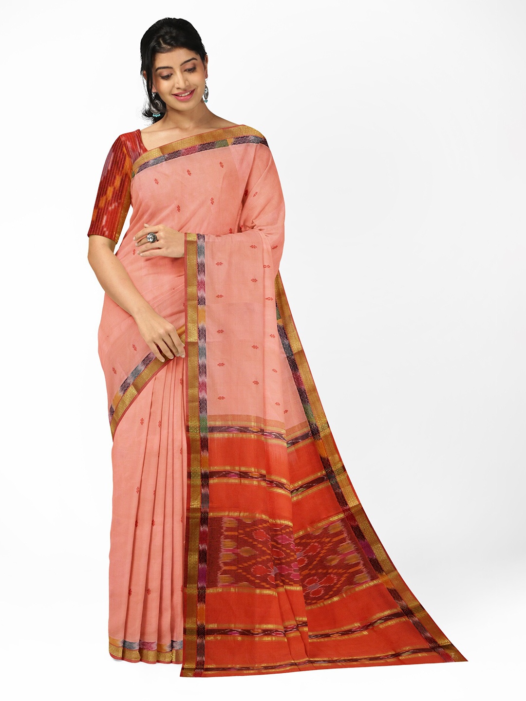 

APCO Ethnic Motifs Zari Pure Cotton Ready to Wear Saree, Orange