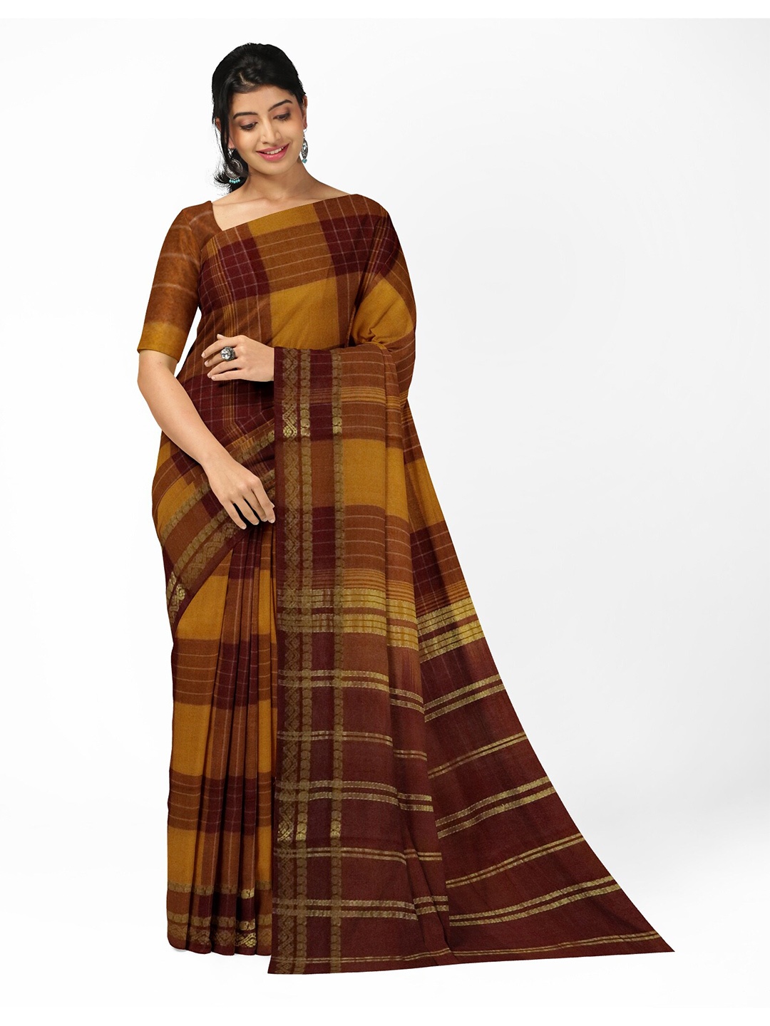 

APCO Checked Pure Cotton Saree, Yellow