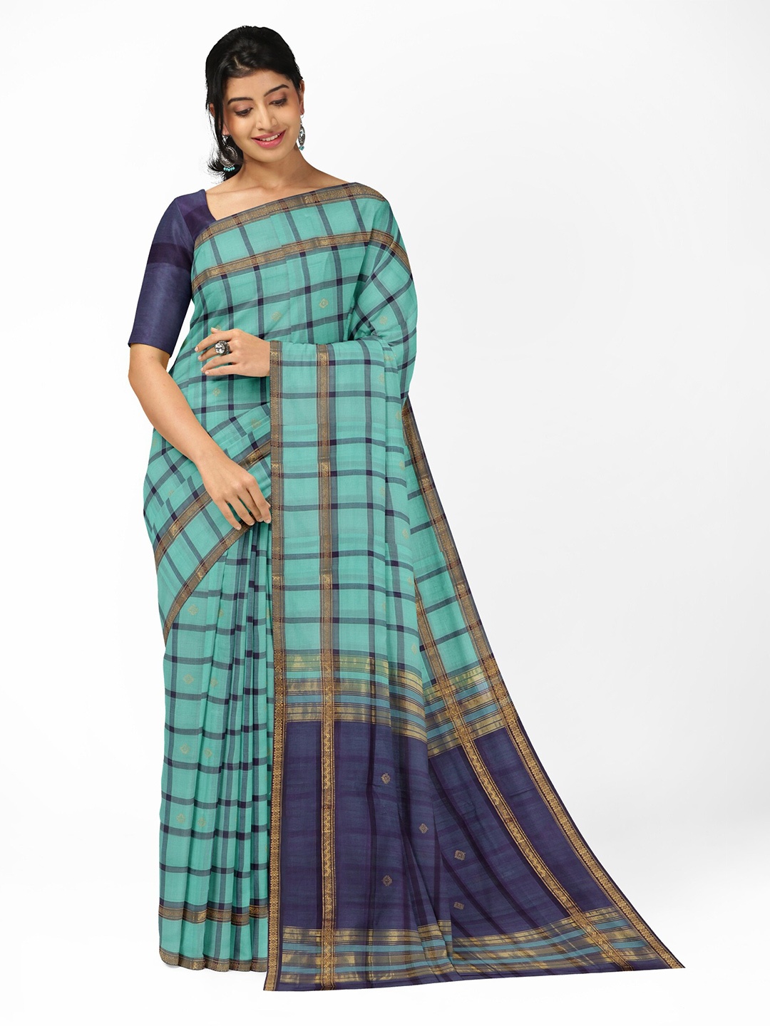

APCO Checked Pure Cotton Saree, Green
