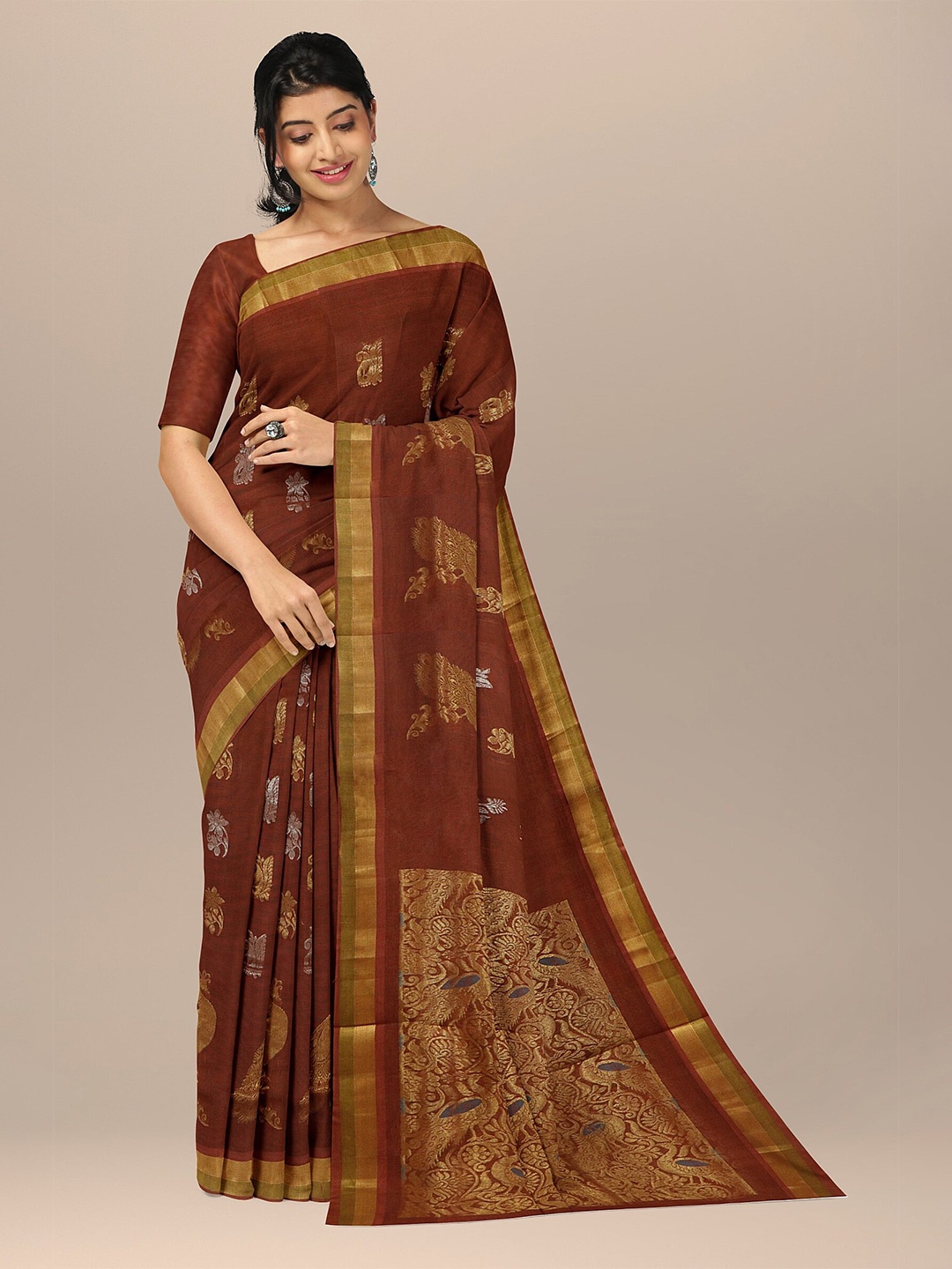 

APCO Woven Design Pure Cotton Saree, Brown