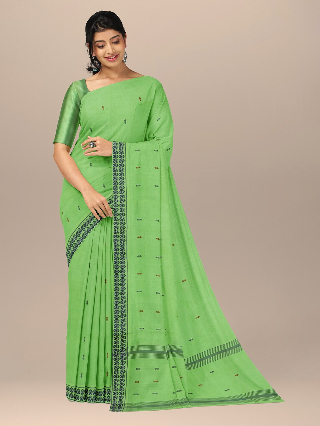 

APCO Ethnic Motifs Zari Pure Cotton Saree, Green