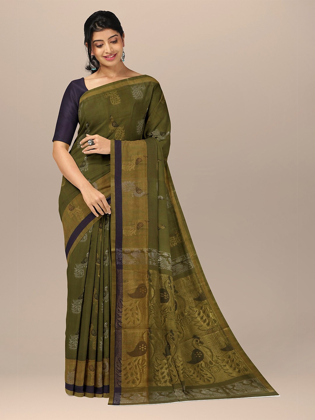 

APCO Floral Pure Cotton Saree, Green