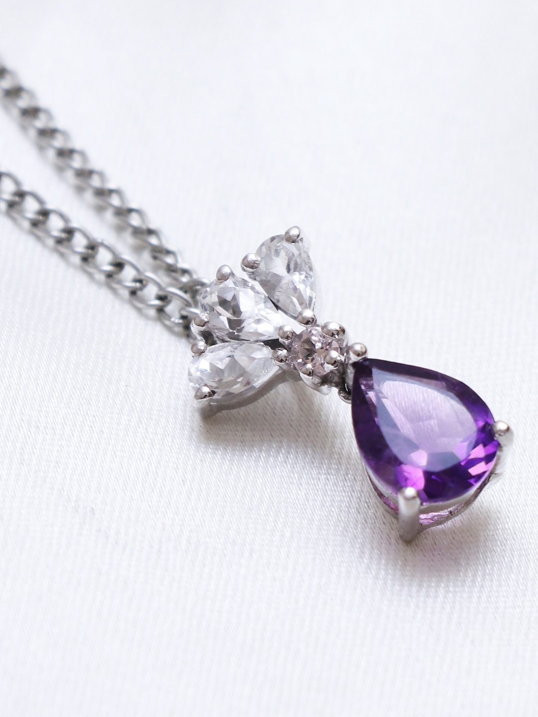 

HIFLYER JEWELS 92.5 Sterling Silver Amethyst & Topaz Studded Pendant With Chain, Purple