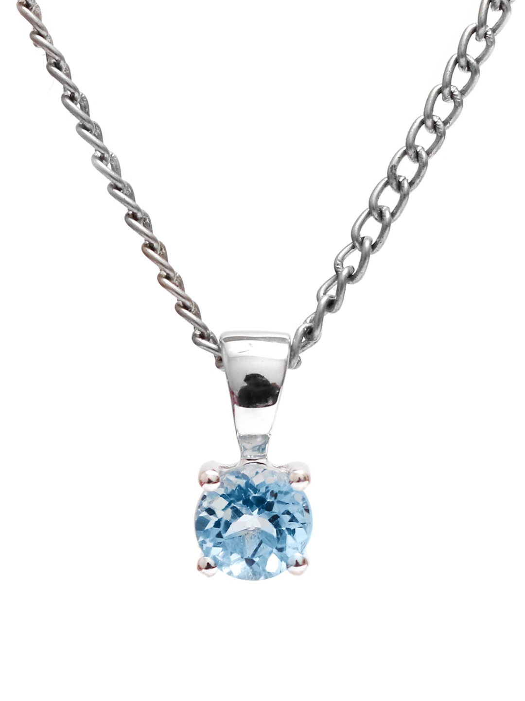 

HIFLYER JEWELS 92.5 Sterling Silver-Plated Topaz Stone-Studded Round Pendant With Link Chain