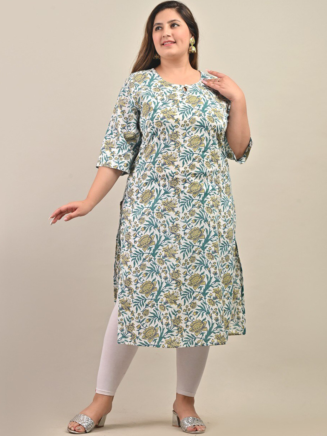 

Swasti Floral Printed Cotton Kurta, White