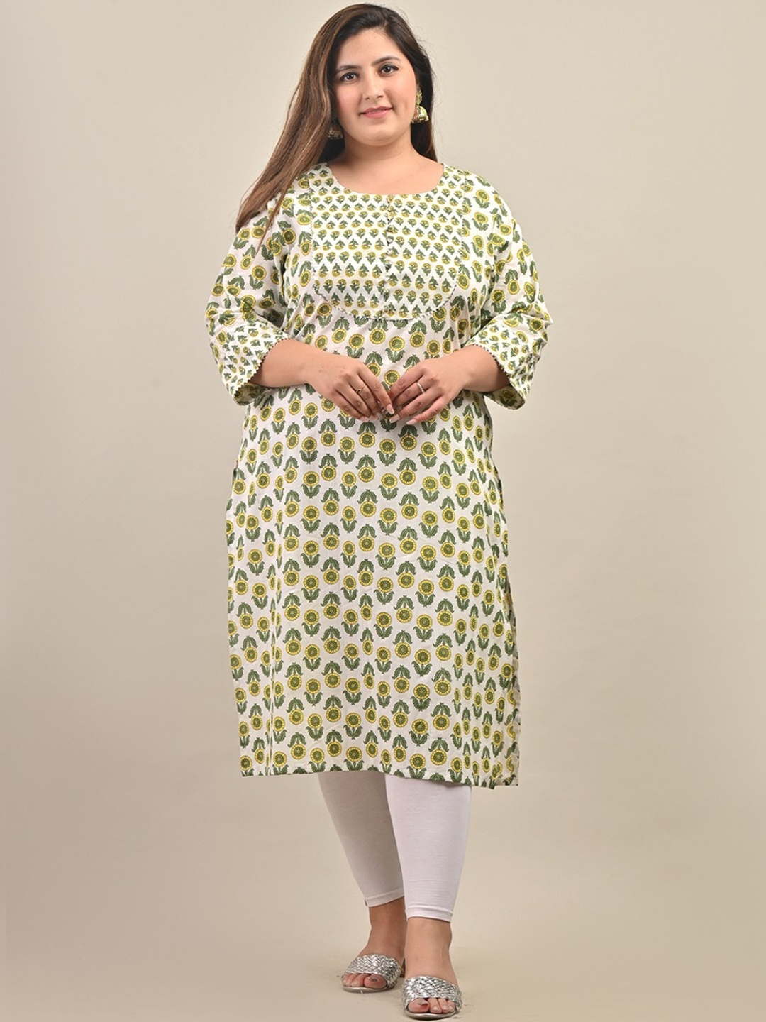 

Swasti Ethnic Motifs Printed A-Line Regular Cotton Kurta, White