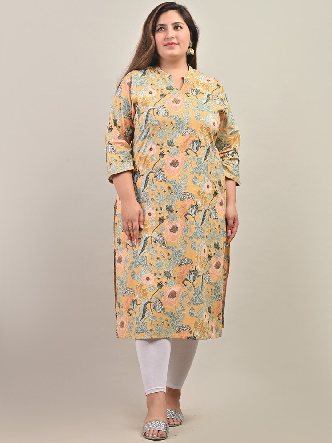 

Swasti Floral Printed Cotton Kurta, Mustard
