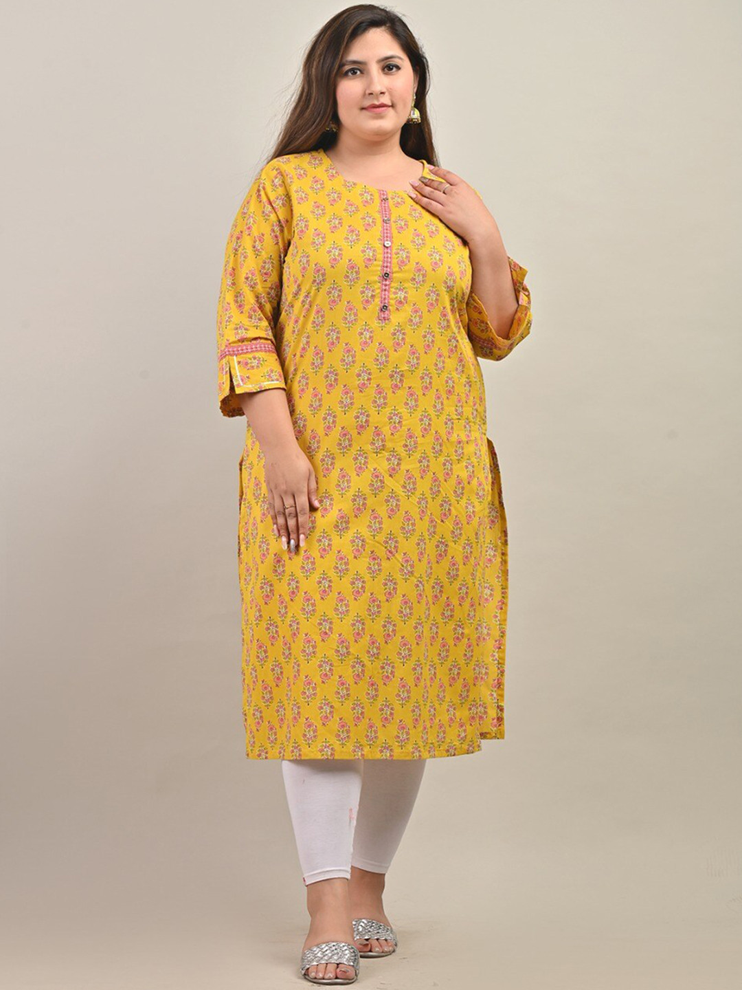 

Swasti Floral Printed Cotton Kurta, Yellow