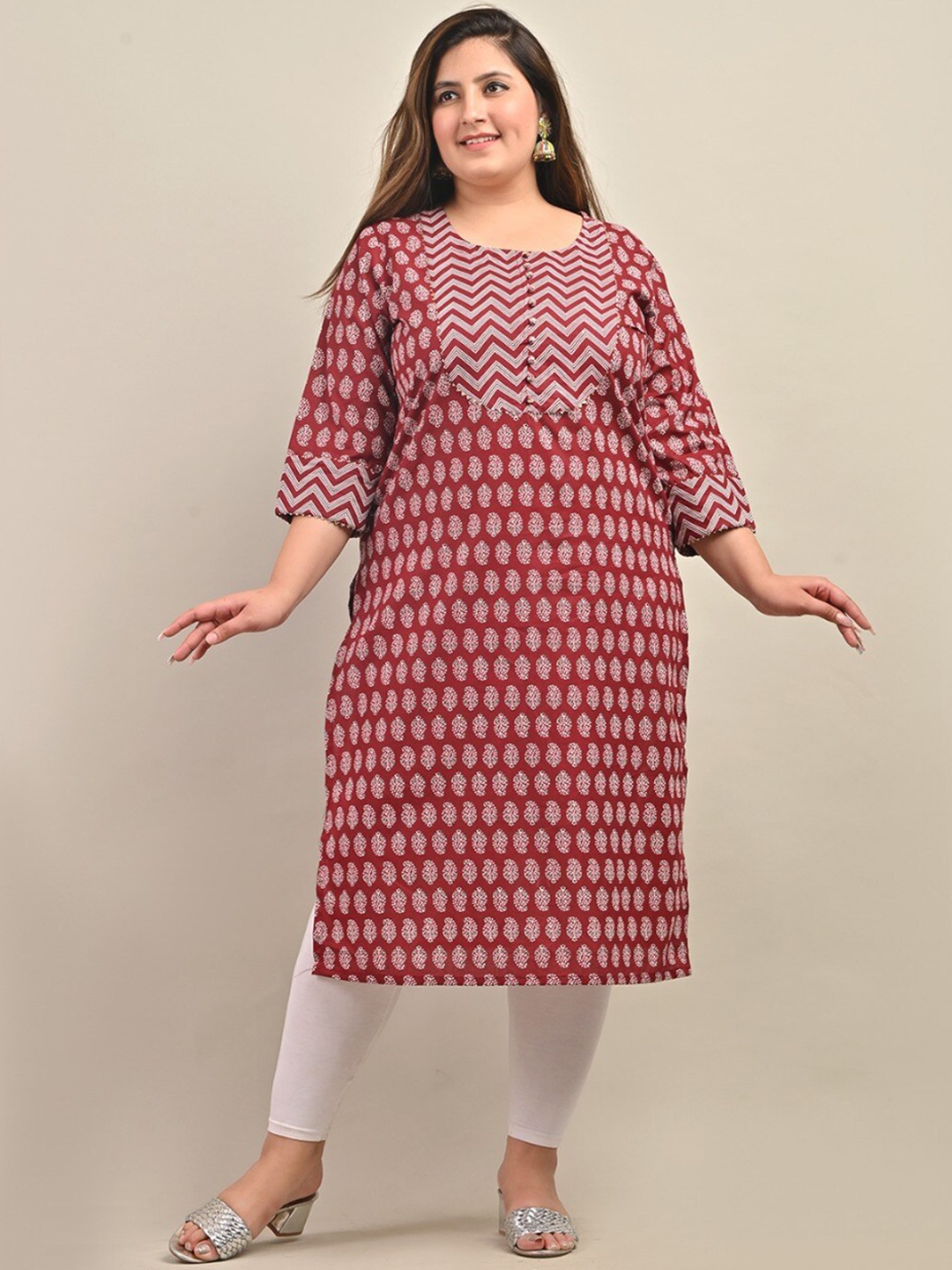 

Swasti Ethnic Motifs Printed Regular A-Line Cotton Kurta, Maroon