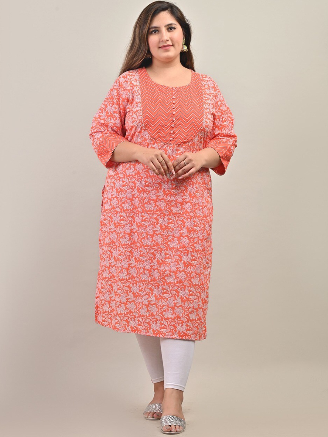 

Swasti Floral Printed Cotton Kurta, Peach