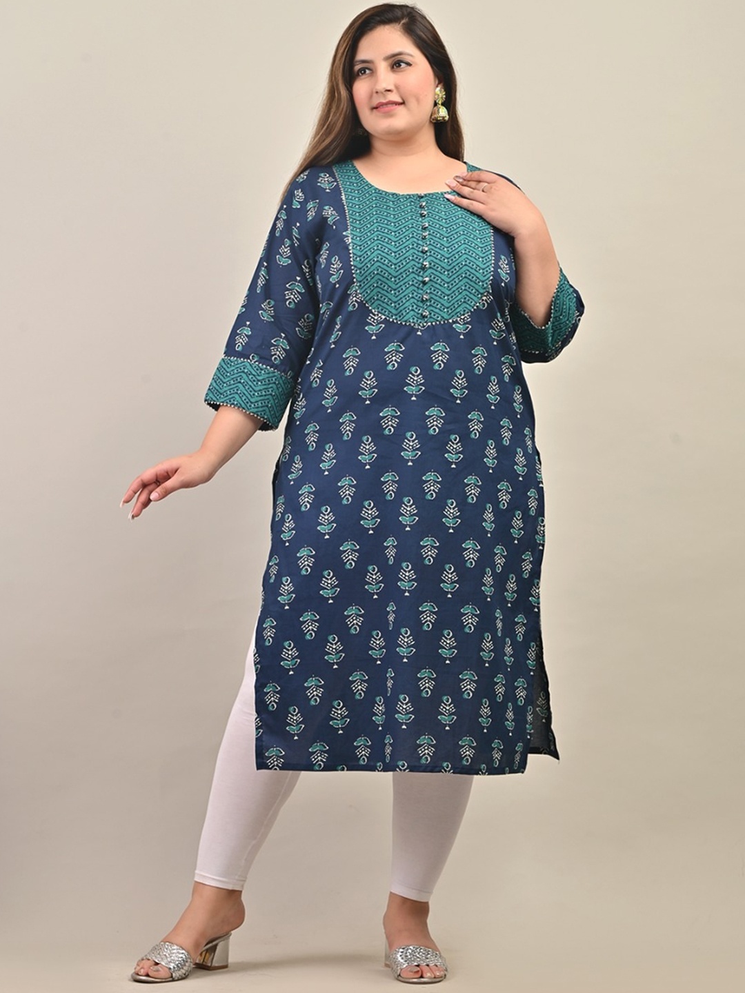 

Swasti Round Neck Ethnic Motifs Printed Cotton Kurta, Blue