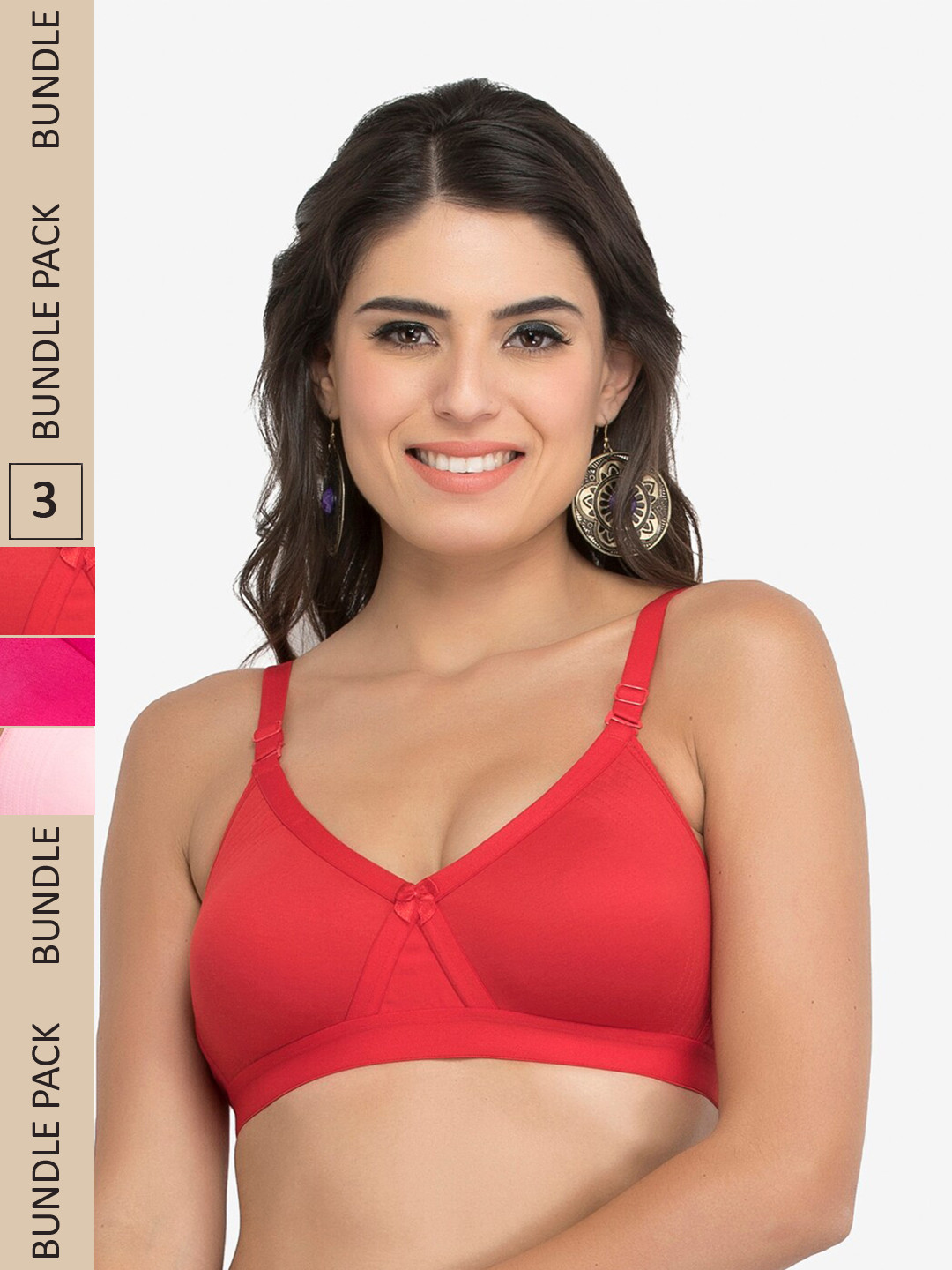 

College Girl Pack Of 3 Non Padded & Non-Wired Bra, Red