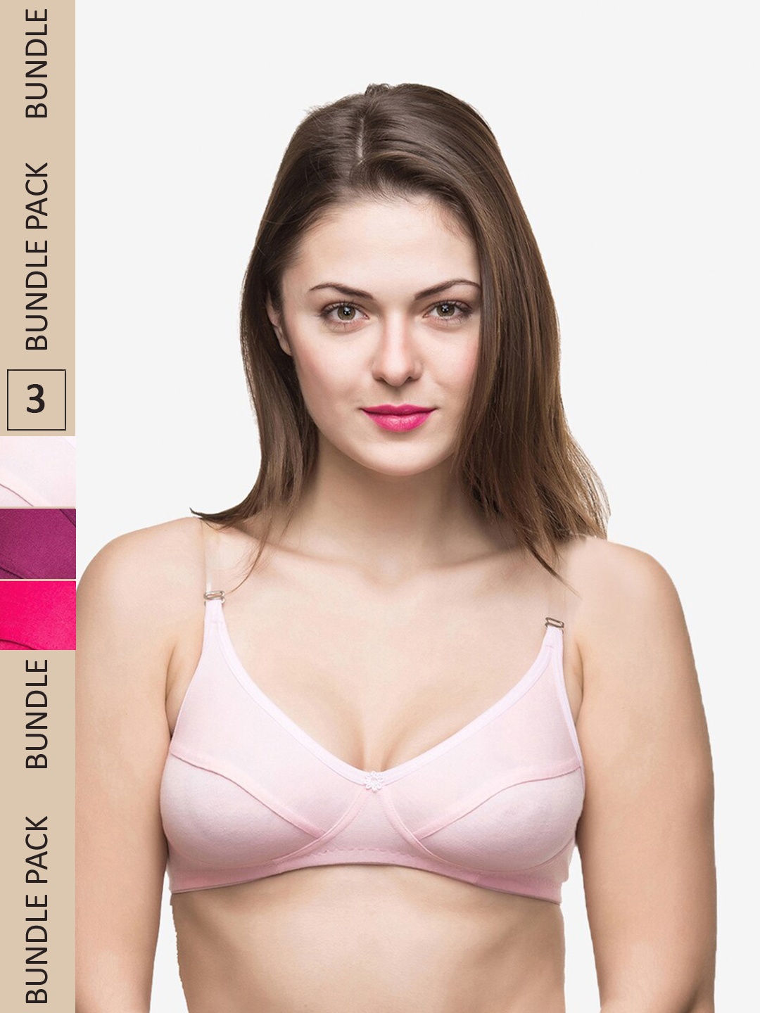 

Docare Pack Of 3 Non Padded & Non-Wired Bra, Pink