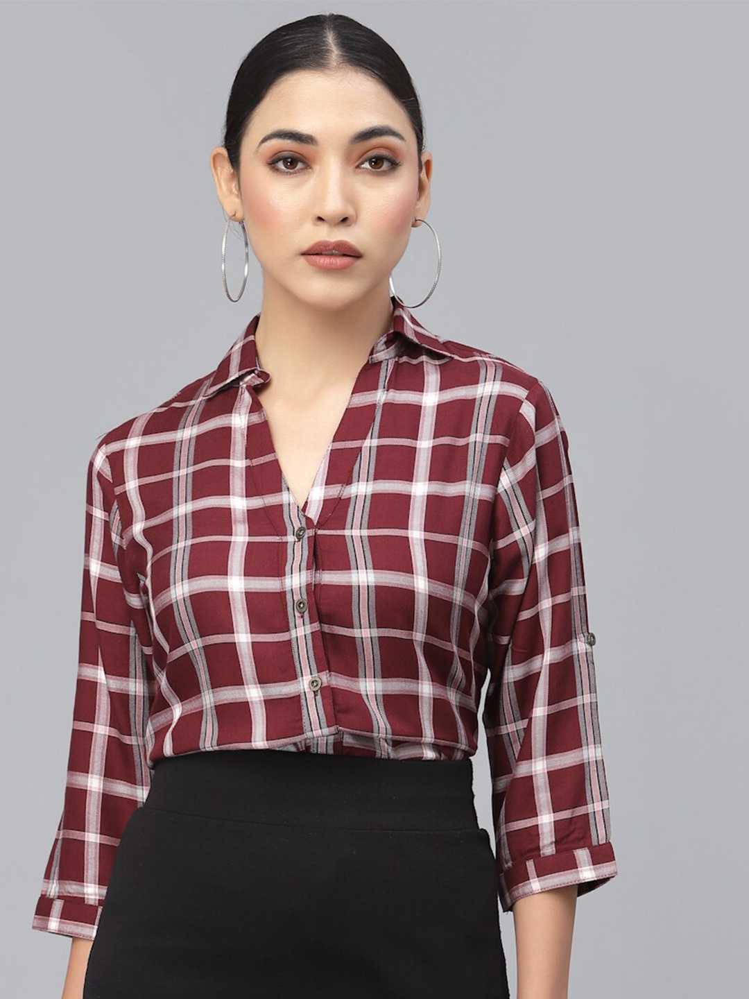 

Style Quotient Women Checked Regular Fit Semiformal Shirt, Maroon