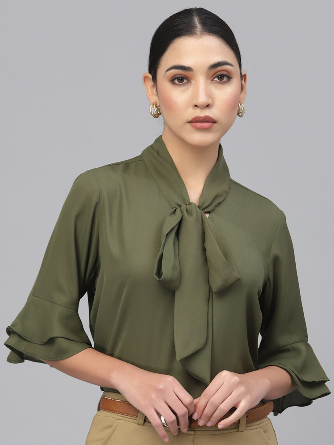 

Style Quotient Tie-Up Neck Top, Olive
