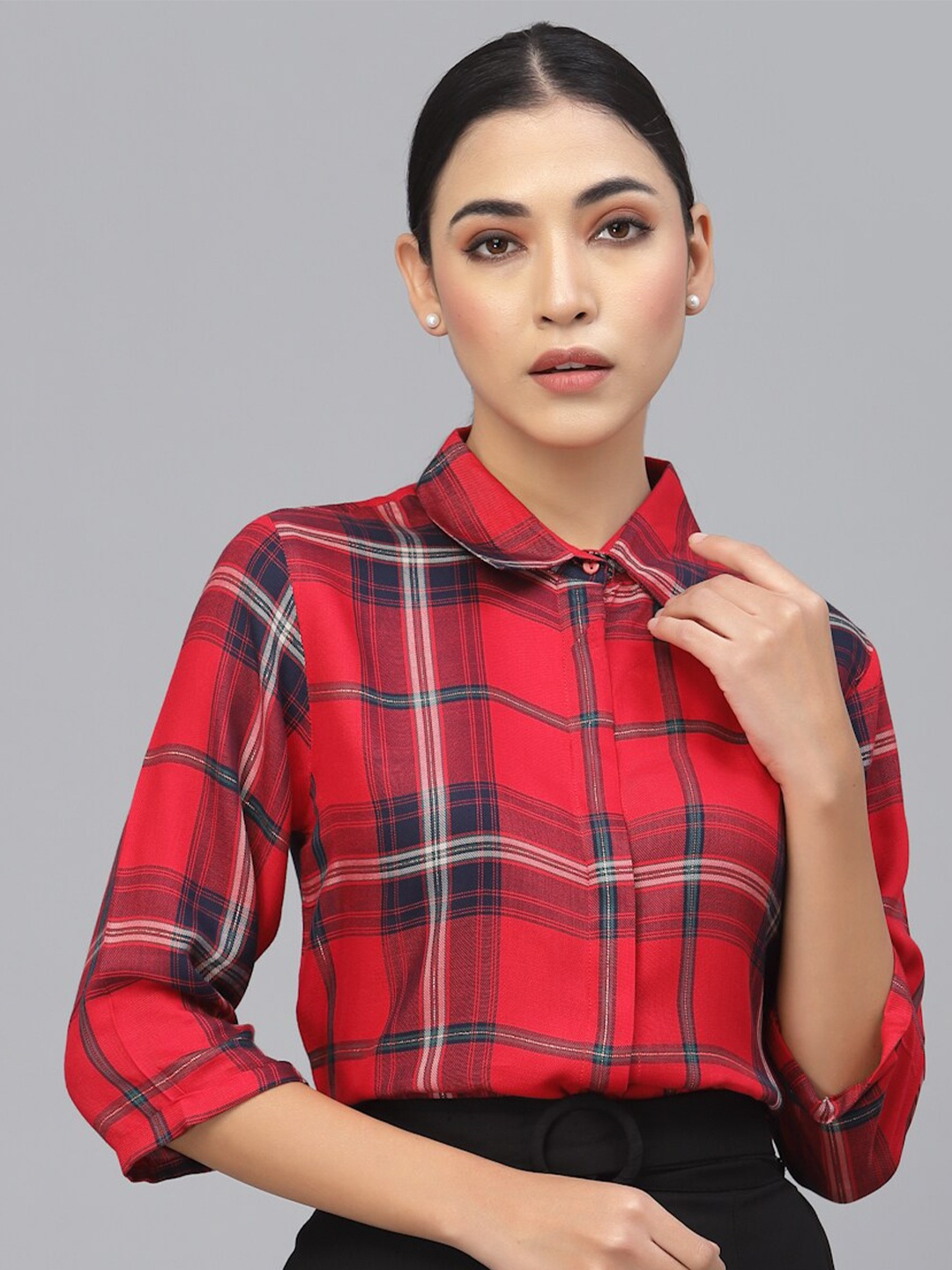 

Style Quotient Women Checked Regular Fit Formal Shirt, Red