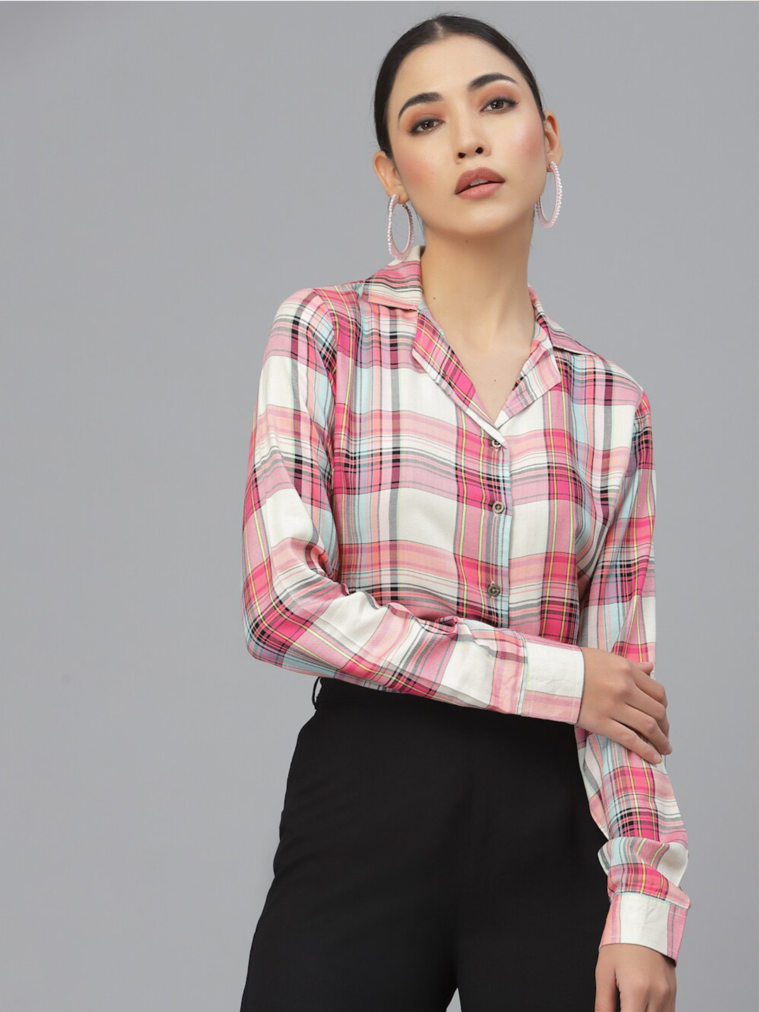 

Style Quotient Women Checked Regular Fit Casual Shirt, Pink