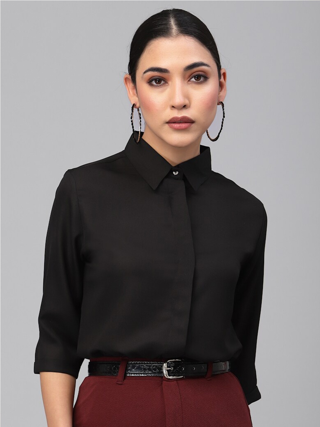 

Style Quotient Women Spread Collar Regular Fit Casual Shirt, Black